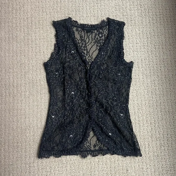 Express Black and Silver Lace Top - Picture 2 of 3